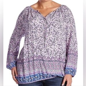 LUCKY BRAND Purple Peasant Top Boho 3X Vacation